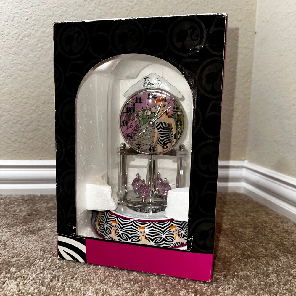 Barbie 50th Anniversary Anniversary Clock 1959 Swimsuit Zebra Print Mattel 2009